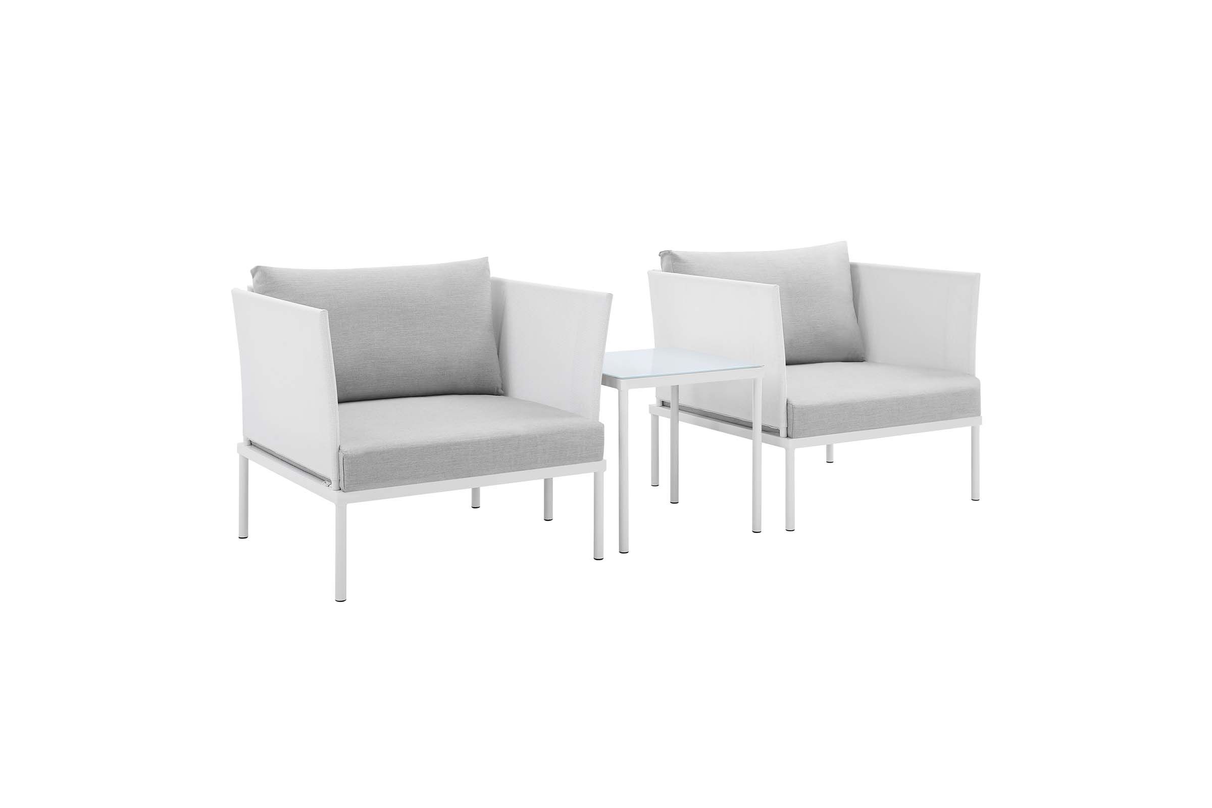 Harmony 3Piece Sunbrella® Outdoor Patio Aluminum Seating Set in White Gray