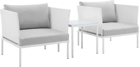 Harmony 3-Piece Sunbrella® Outdoor Patio Aluminum Seating Set in White Gray