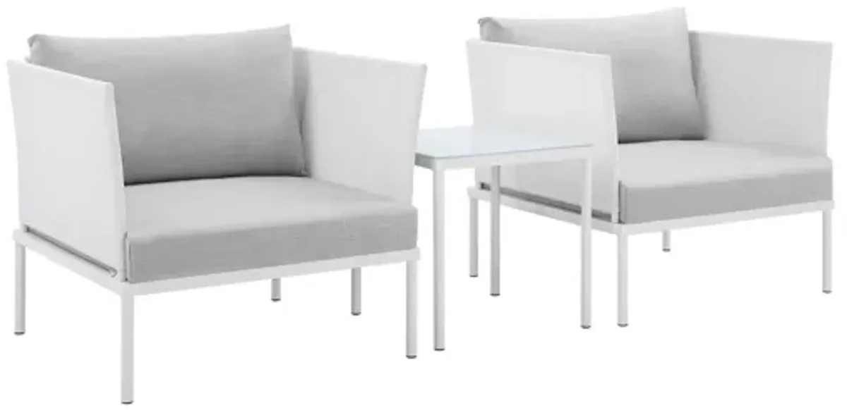 Harmony 3-Piece Sunbrella� Outdoor Patio Aluminum Seating Set in White Gray