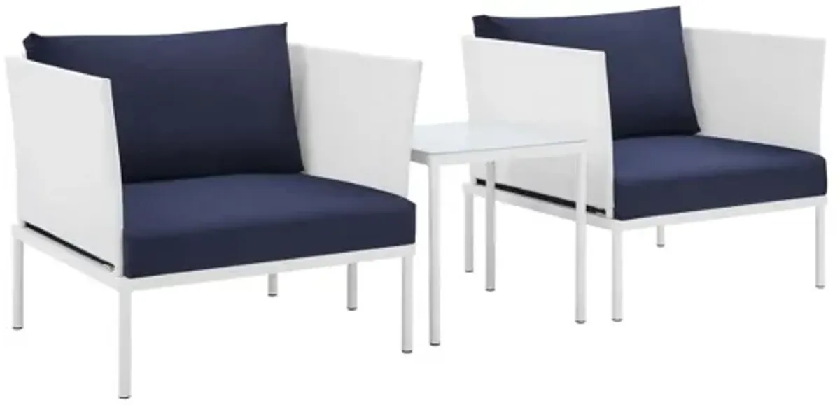 Harmony 3-Piece Sunbrella� Outdoor Patio Aluminum Seating Set in White Navy