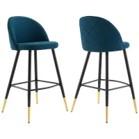 Cordial Fabric Bar Stools - Set of 2 in Azure