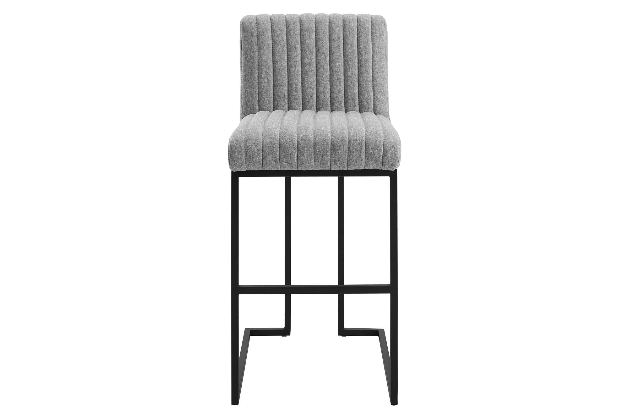 Indulge Channel Tufted Fabric Bar Stool in Light Grey