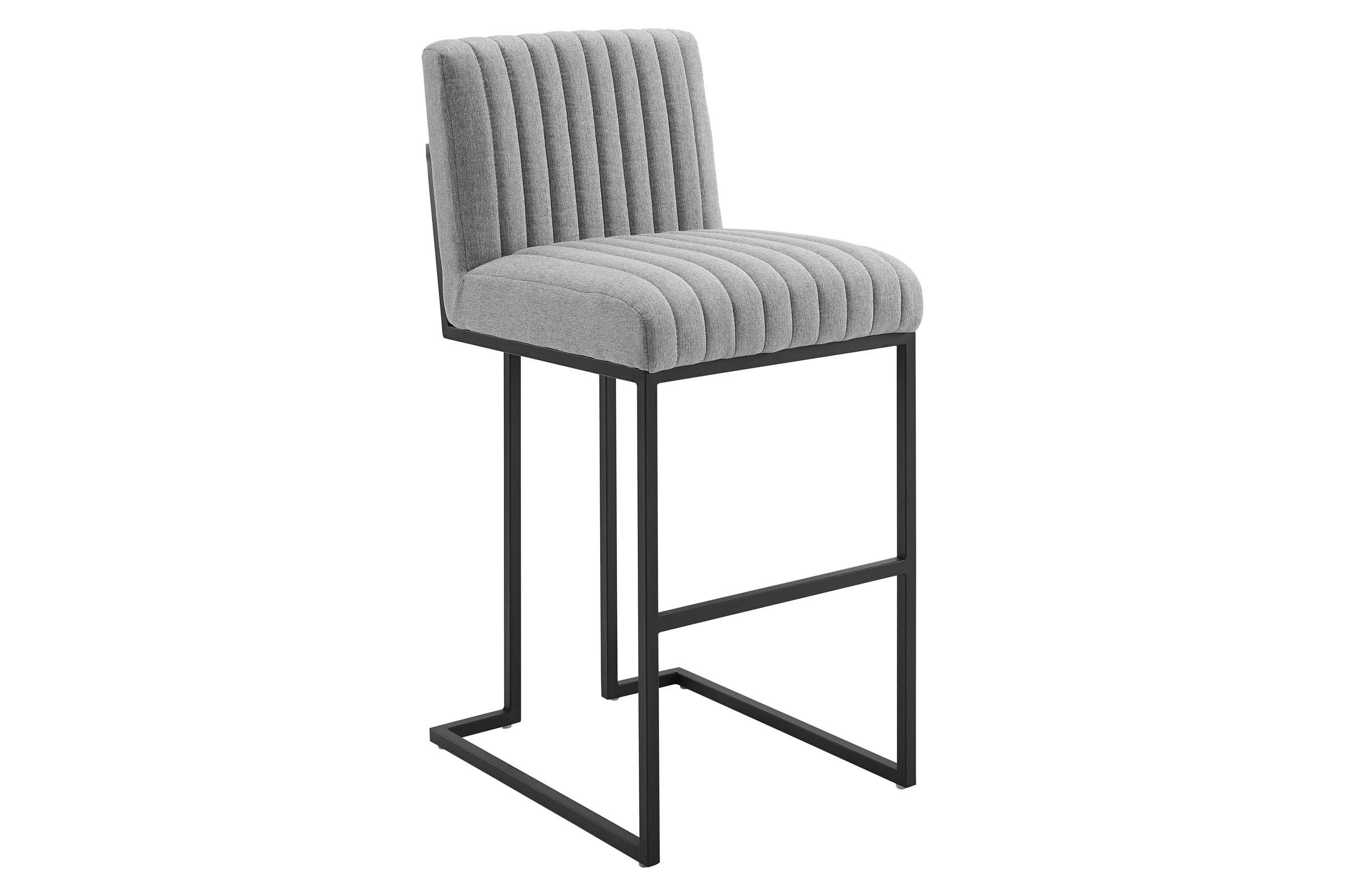 Indulge Channel Tufted Fabric Bar Stool in Light Grey
