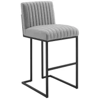 Indulge Channel Tufted Fabric Bar Stool in Light Grey
