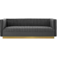 Sanguine Vertical Channel Tufted Performance Velvet Sofa in Gray