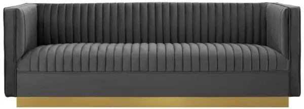Sanguine Vertical Channel Tufted Performance Velvet Sofa in Gray
