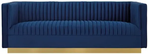 Sanguine Vertical Channel Tufted Performance Velvet Sofa in Navy