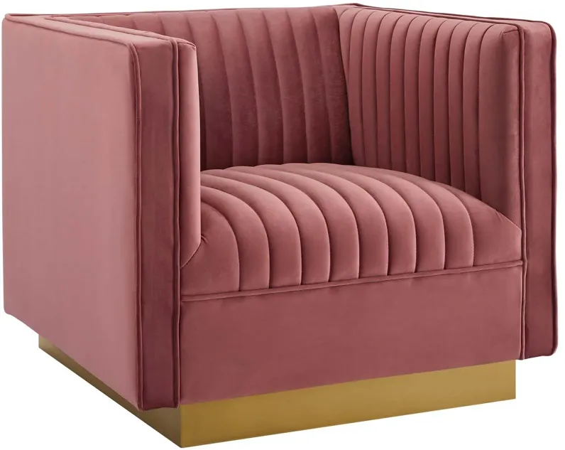 Sanguine Vertical Channel Tufted Accent Performance Velvet Armchair in Dusty Rose
