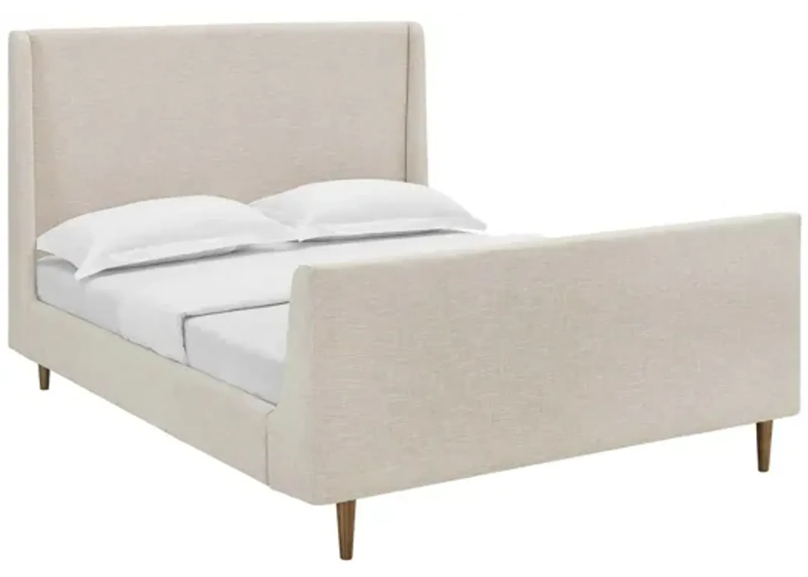 Aubree Queen Upholstered Fabric Sleigh Platform Bed in Beige