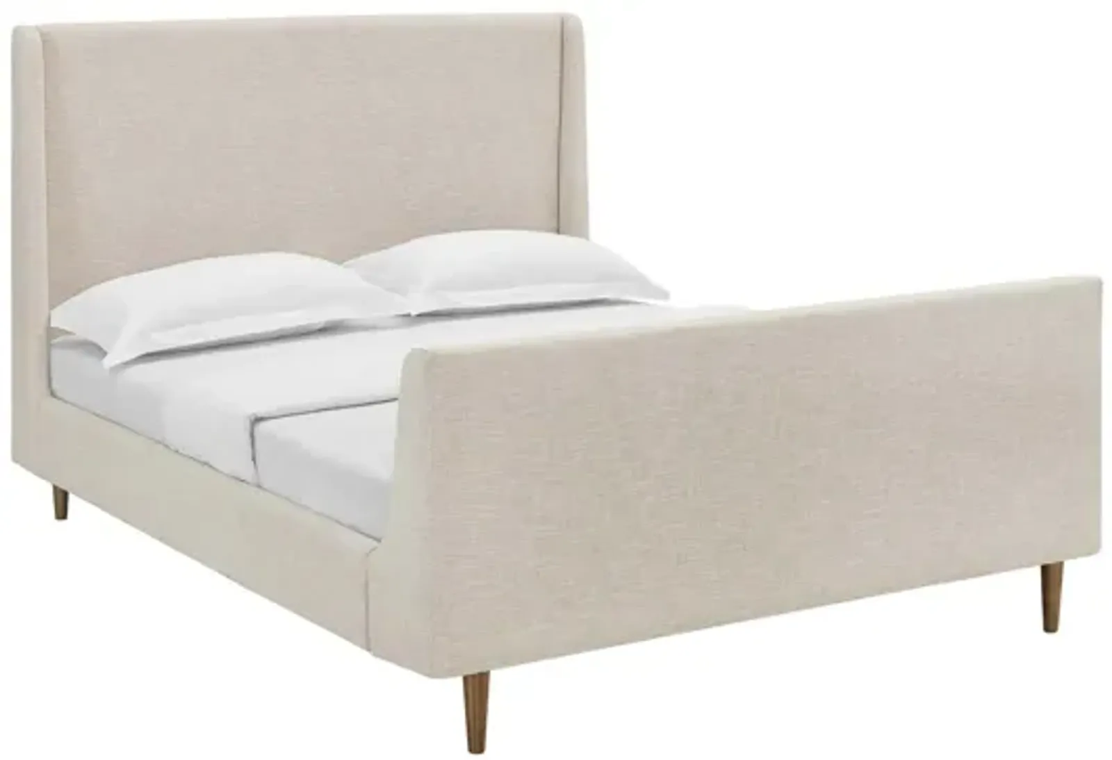 Aubree Queen Upholstered Fabric Sleigh Platform Bed in Beige