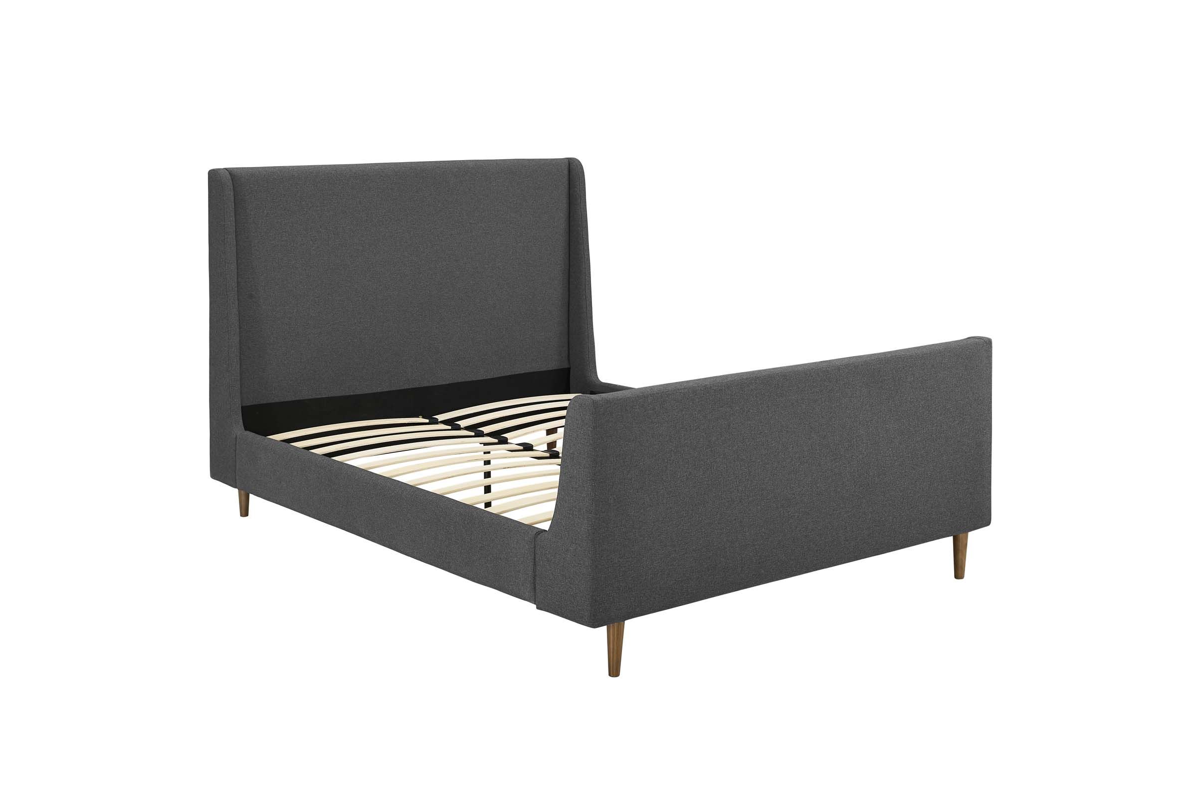 Aubree Queen Upholstered Fabric Sleigh Platform Bed in Gray