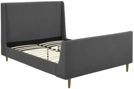 Aubree Queen Upholstered Fabric Sleigh Platform Bed in Gray