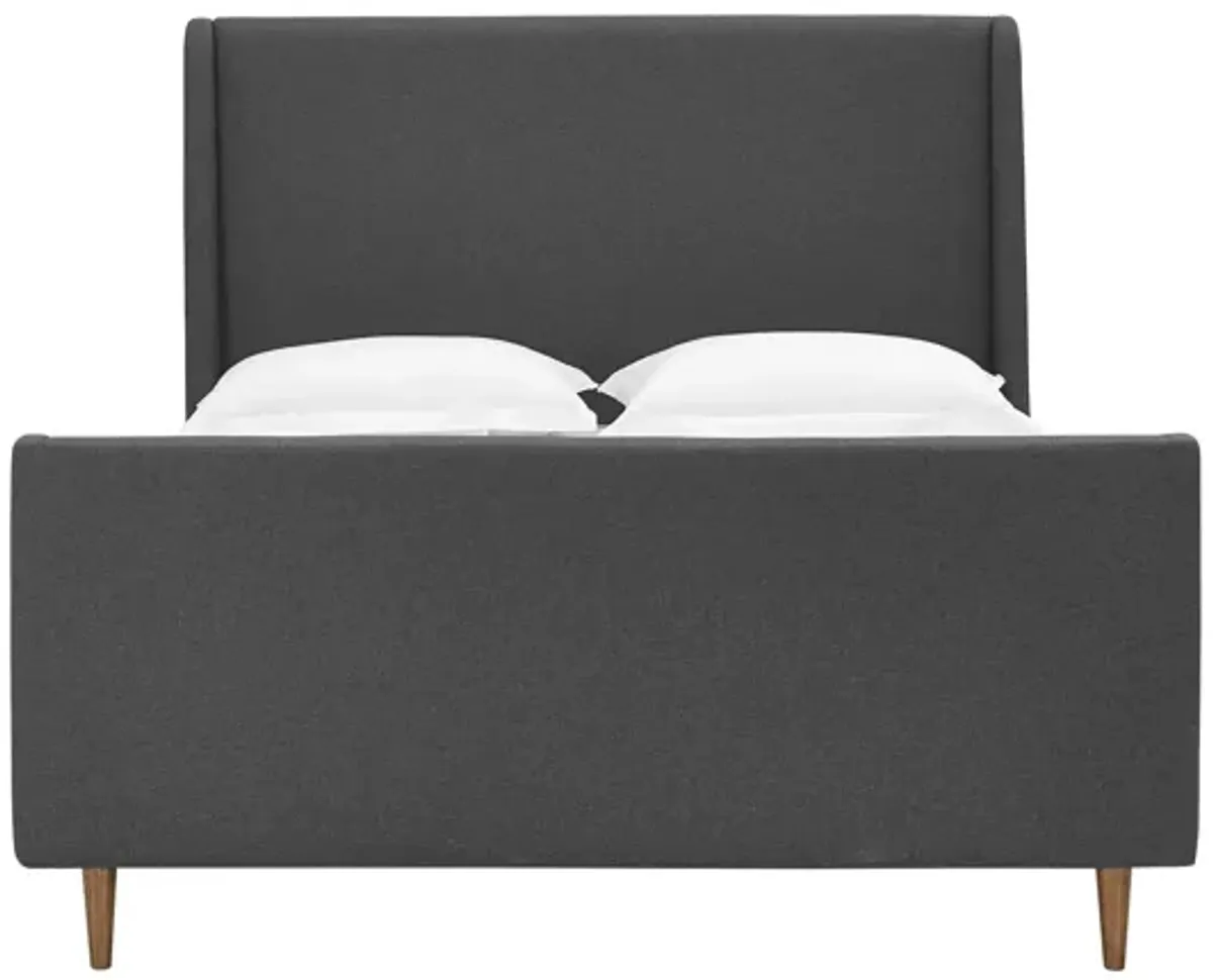 Aubree Queen Upholstered Fabric Sleigh Platform Bed in Gray