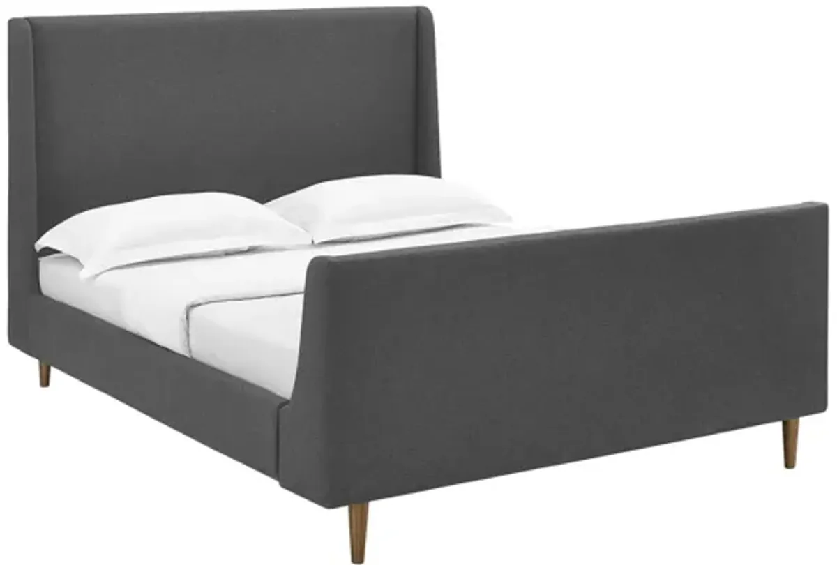 Aubree Queen Upholstered Fabric Sleigh Platform Bed in Gray