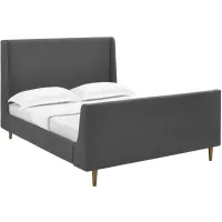 Aubree Queen Upholstered Fabric Sleigh Platform Bed in Gray