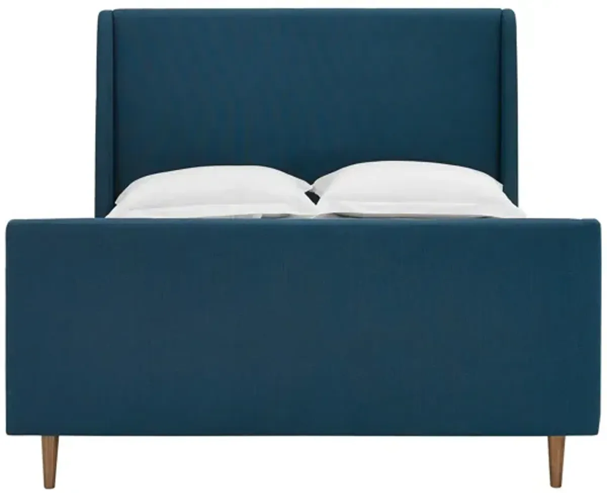 Aubree Queen Upholstered Fabric Sleigh Platform Bed in Azure