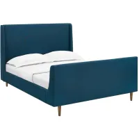 Aubree Queen Upholstered Fabric Sleigh Platform Bed in Azure