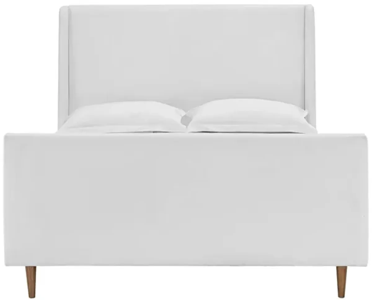 Aubree Queen Upholstered Fabric Sleigh Platform Bed in White