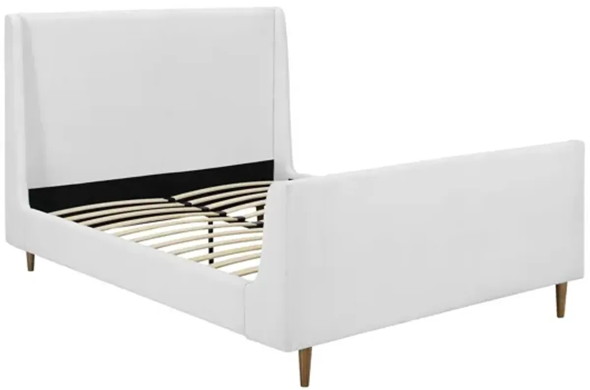 Aubree Queen Upholstered Fabric Sleigh Platform Bed in White