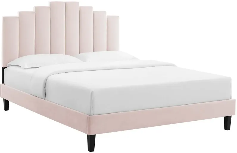 Elise Queen Performance Velvet Platform Bed in Pink