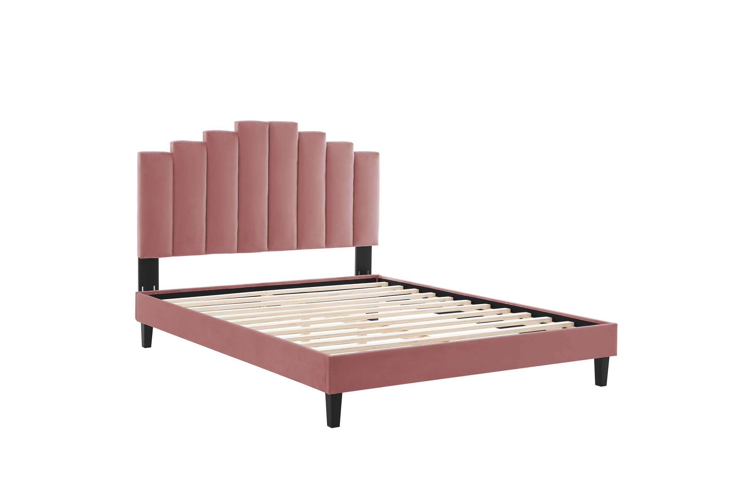 Elise Queen Performance Velvet Platform Bed in Dusty Rose