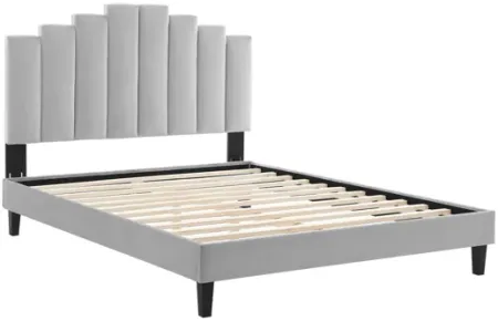 Elise Queen Performance Velvet Platform Bed in Light Gray