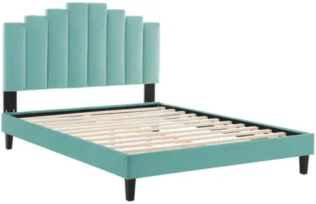 Elise Queen Performance Velvet Platform Bed in Mint