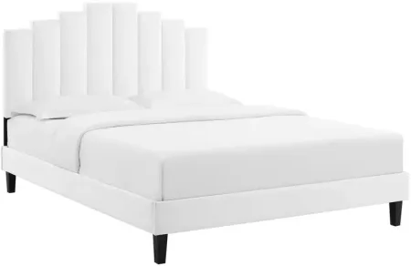 Elise Queen Performance Velvet Platform Bed in White