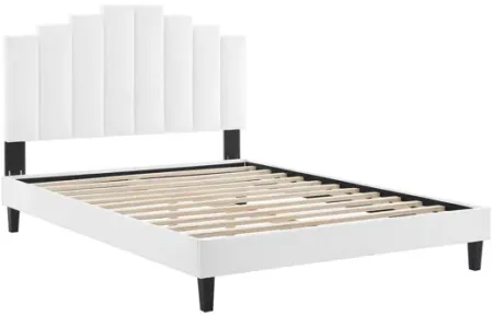 Elise Twin Performance Velvet Platform Bed in White