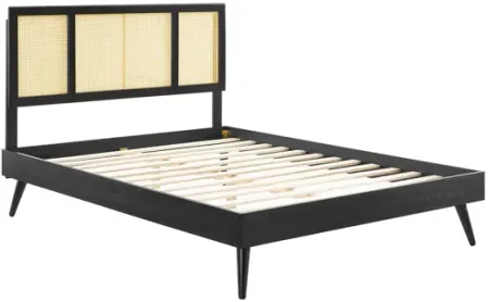 Kelsea Cane and Wood Queen Platform Bed With Splayed Legs in Black