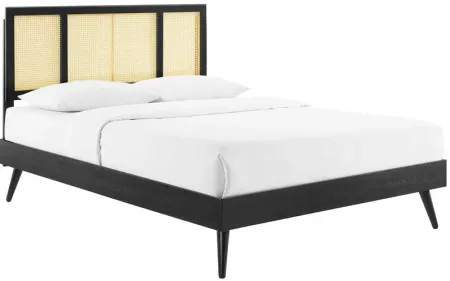 Kelsea Cane and Wood Queen Platform Bed With Splayed Legs in Black