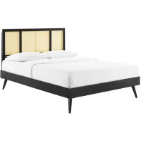 Kelsea Cane and Wood Full Platform Bed With Splayed Legs in Black