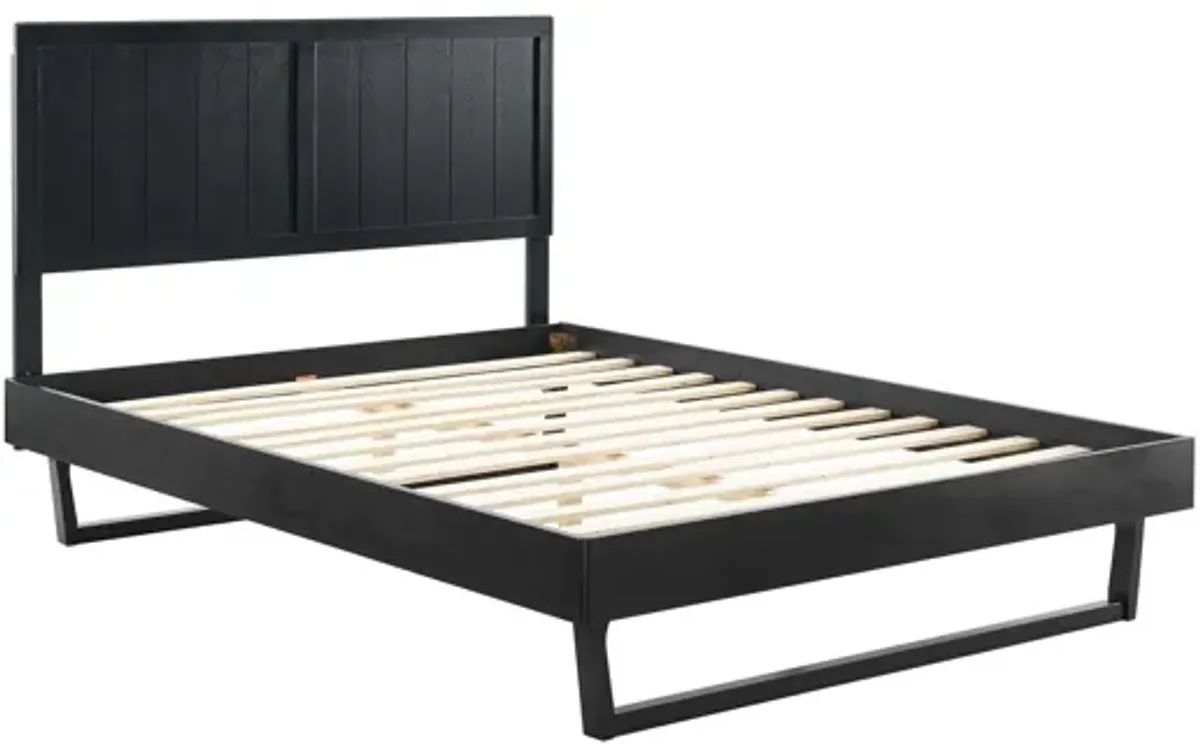 Alana Full Wood Platform Bed With Angular Frame in Black