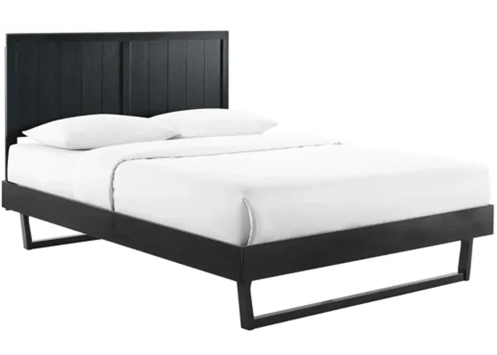 Alana Full Wood Platform Bed With Angular Frame in Black