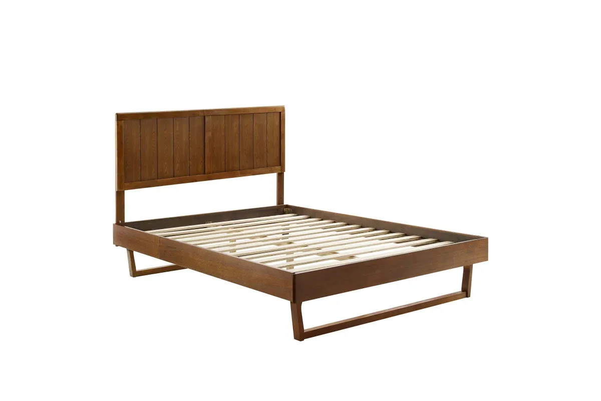 Alana Full Wood Platform Bed With Angular Frame in Walnut