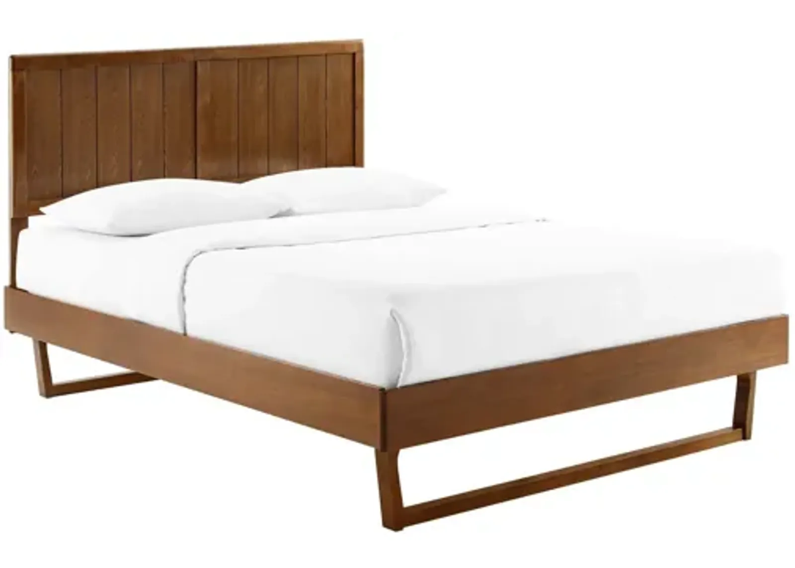 Alana Full Wood Platform Bed With Angular Frame in Walnut