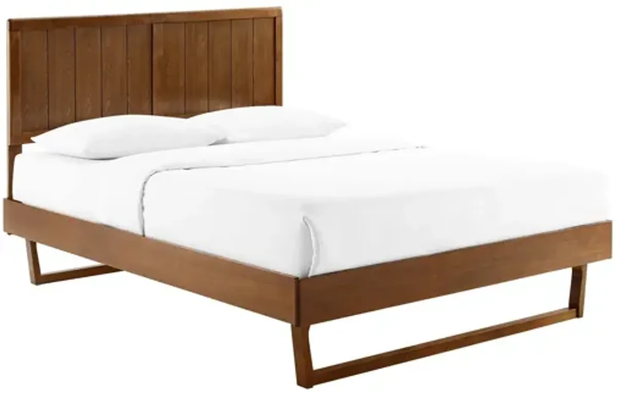 Alana Full Wood Platform Bed With Angular Frame in Walnut