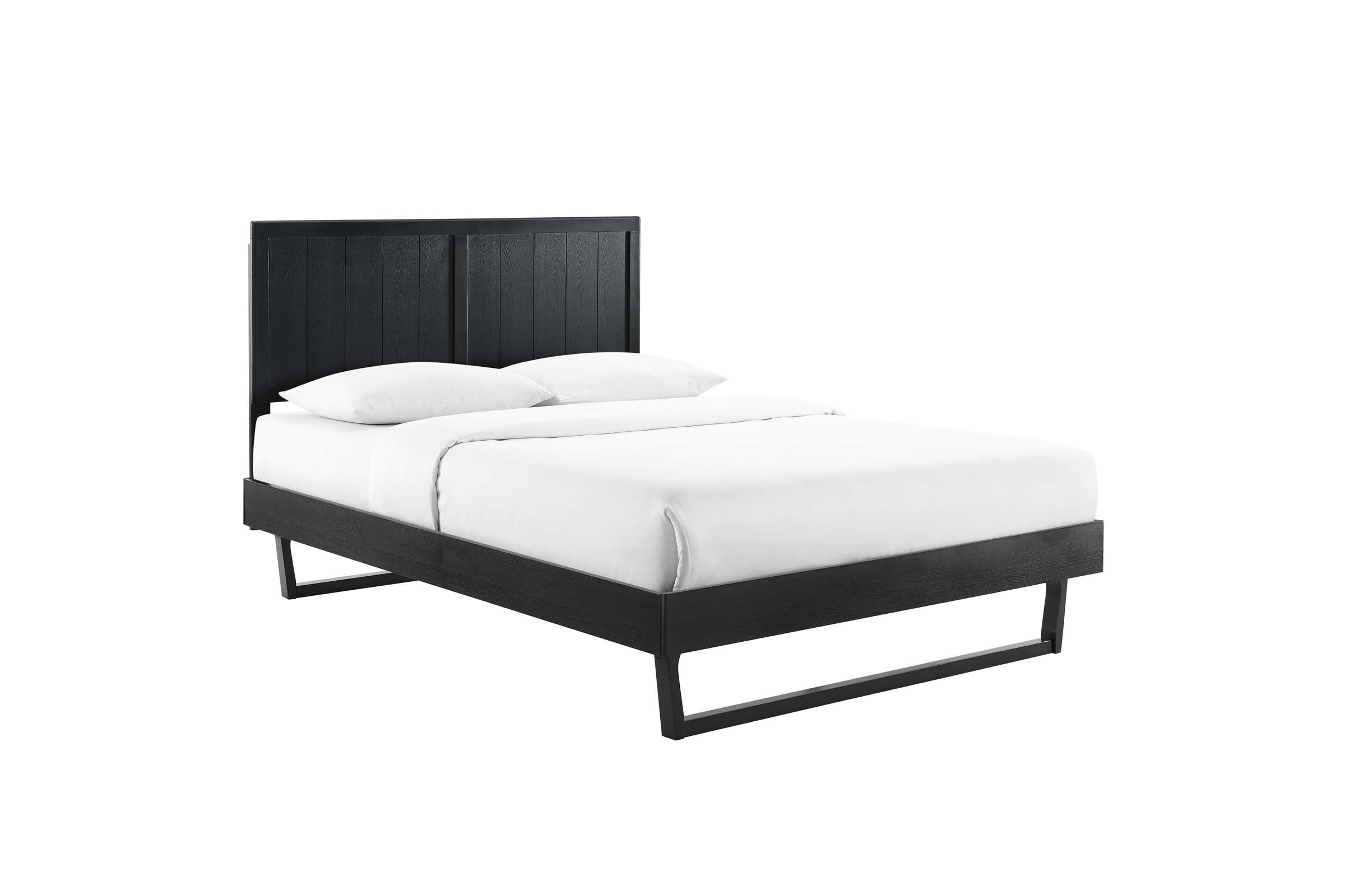 Alana Queen Wood Platform Bed With Angular Frame in Black