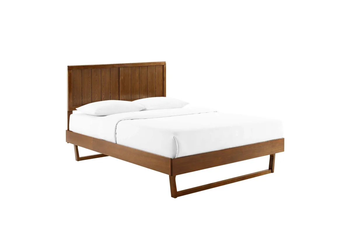 Alana Queen Wood Platform Bed With Angular Frame in Walnut