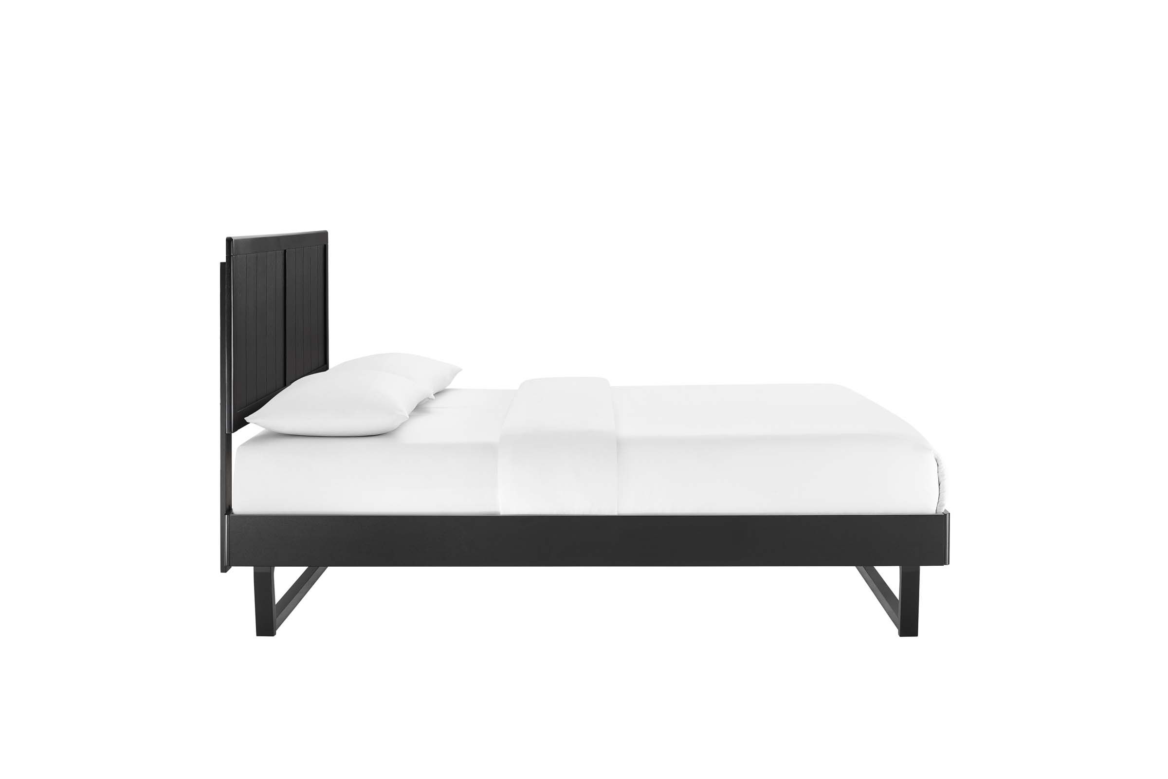 Alana King Wood Platform Bed With Angular Frame in Black