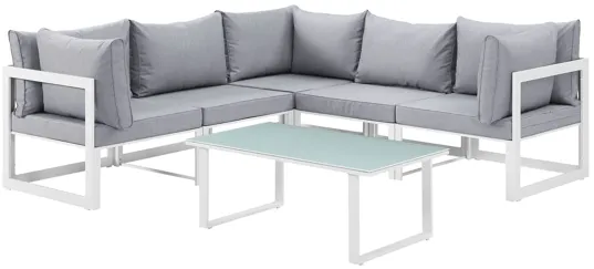 Fortuna 6 Piece Outdoor Patio Sectional Sofa Set in White Gray