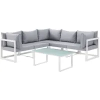 Fortuna 6 Piece Outdoor Patio Sectional Sofa Set in White Gray