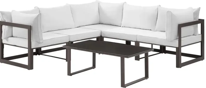 Fortuna 6 Piece Outdoor Patio Sectional Sofa Set in Brown White