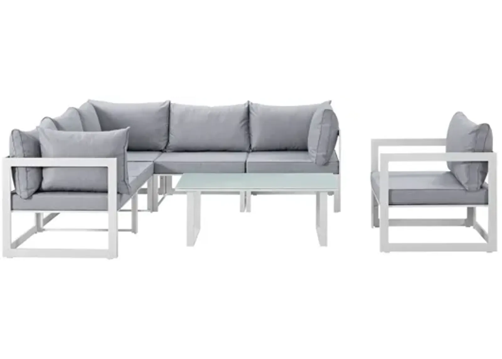 Fortuna 7 Piece Outdoor Patio Sectional Sofa Set in White Gray