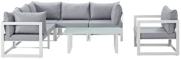 Fortuna 7 Piece Outdoor Patio Sectional Sofa Set in White Gray