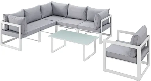 Fortuna 7 Piece Outdoor Patio Sectional Sofa Set in White Gray