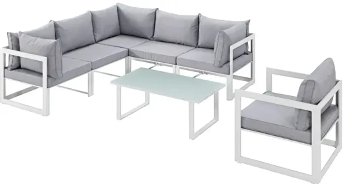 Fortuna 7 Piece Outdoor Patio Sectional Sofa Set in White Gray