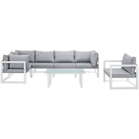 Fortuna 7 Piece Outdoor Patio Sectional Sofa Set in White Gray