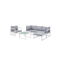 Fortuna 6 Piece Outdoor Patio Sectional Sofa Set in White Gray