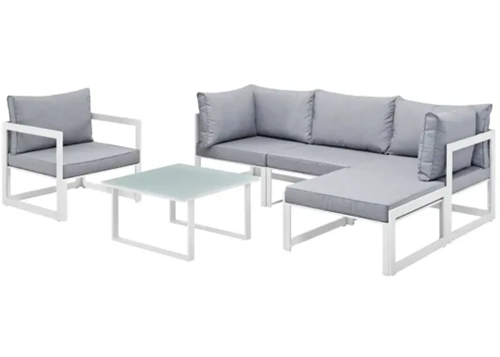 Fortuna 6 Piece Outdoor Patio Sectional Sofa Set in White Gray